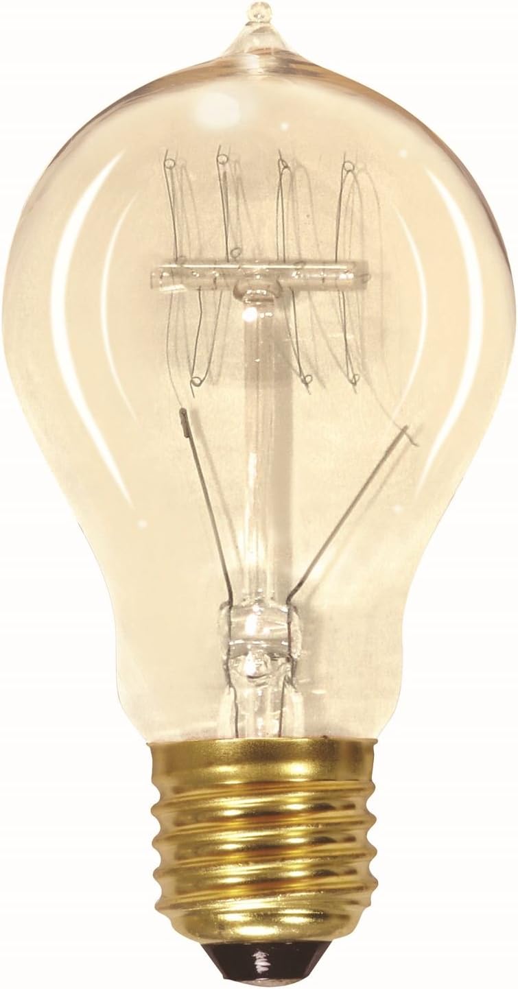 Satco S2412 40 Watt 130 Lumens A19 Incandescent Medium Base Soft White 2700K Vintage Quad Loop Coil Design Light Bulb, Dimmable