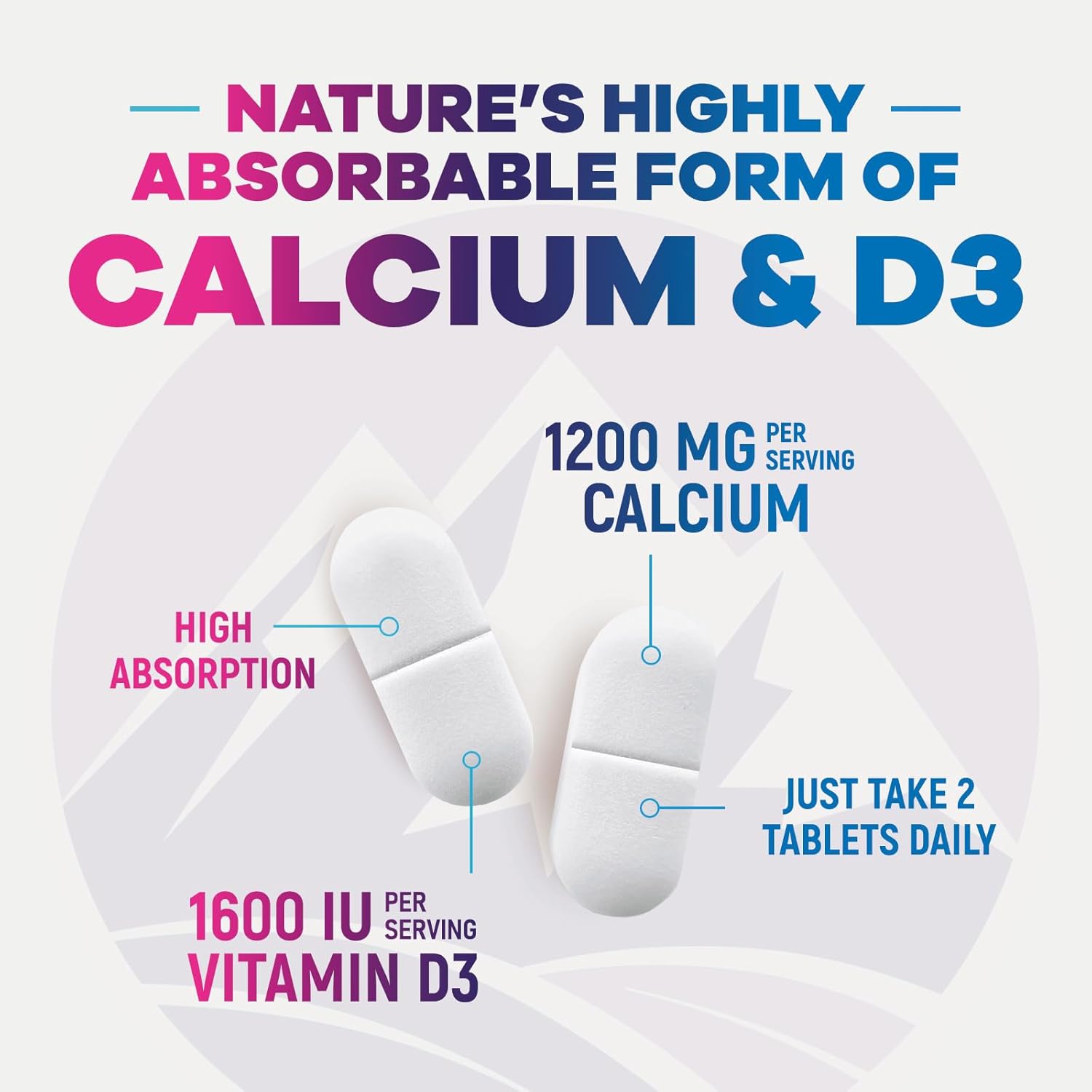 Calcium 1200 mg with Vitamin D3 - Bone Health Supplement, Vitamin D & Calcium Supplements for Women & Men - Bone Strength, Teeth & Immune Support, Nature's Calcium Pills, Bottled in USA - 240 Tablets - Image 3