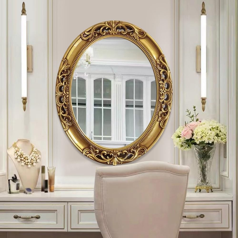 Grand Miroir Ovale Baroque Doré – Pleine Longueur – Mural – 47x16 Pouces – Neuf