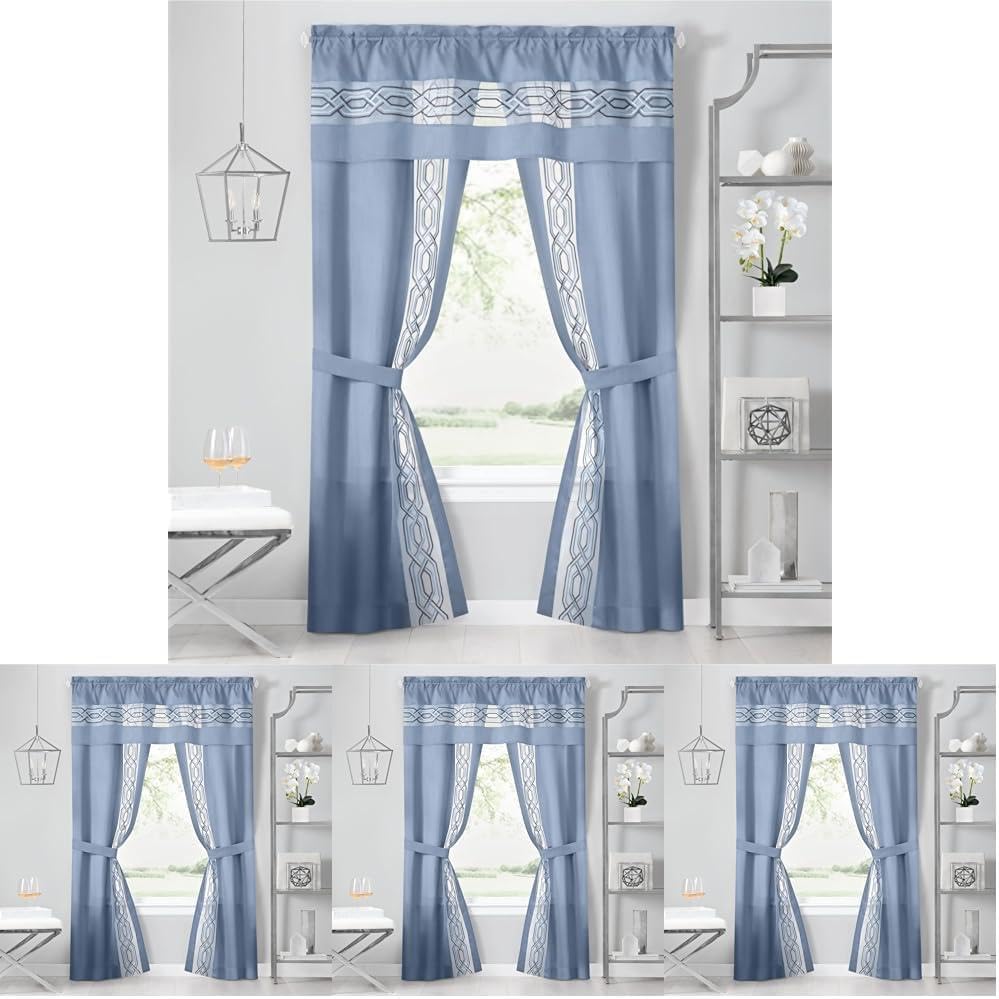 ACHIM Paige 5-Piece Window Curtain Set - 55 Width, 84 Length, 2 Inch Rod Pocket - Silver - Light Filtering Set Includes Valance with Attached Panels & Two Tie Backs - Machine Washable Home Decor