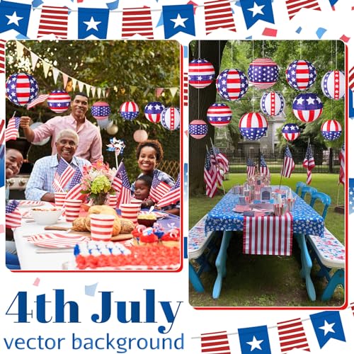 Image of Panelee 12 Pcs Patriotic Hanging Paper Lanterns 4th of July Party Decorations Red White and Blue Round Lanterns 8 Inch for Independence Day Office Classroom Party Supplies Indoor Outdoor