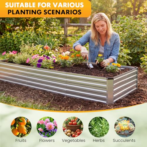 Image of NEWBULIG Galvanized Raised Garden Bed Outdoor, 12x4x1ft 2 Pack Metal Planter Box for Gardening, Rust-Resistant Rectangular Raised Flower Bed for Vegetables Flowers Herbs, Open Bottom, Easy Assembly