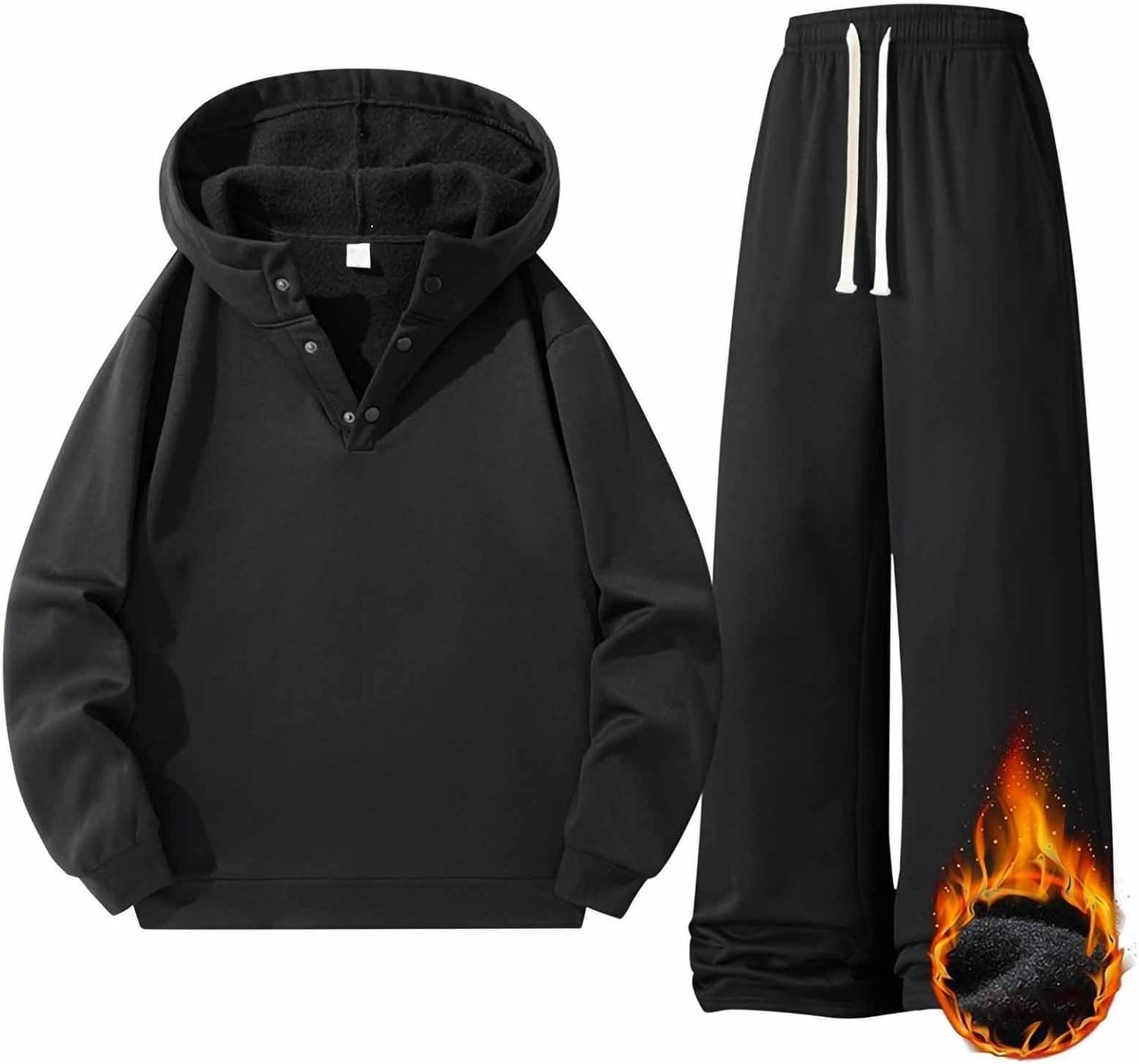 Men's Fleece Lined Hoodie Set Baggy Sweatpants Winter Warm Suit