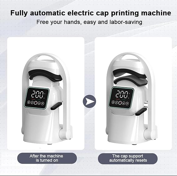 Automatic Baseball Cap Heating Transfer Machine with 3-in-1 Heat Press Machine, Adjustable 40°C-205°C Temperature and Timer, LCD Control, Hat Sublimation Printing Machine for Peak Cap, Baseball Cap