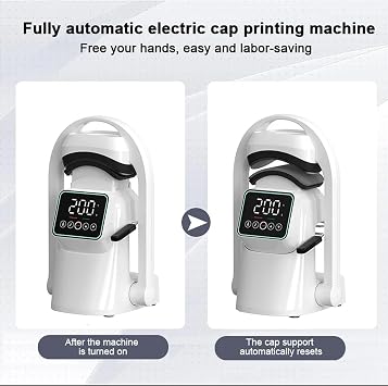 Automatic Baseball Cap Heating Transfer Machine with 3-in-1 Heat Press Machine, Adjustable 40°C-205°C Temperature and Timer, LCD Control, Hat Sublimation Printing Machine for Peak Cap, Baseball Cap