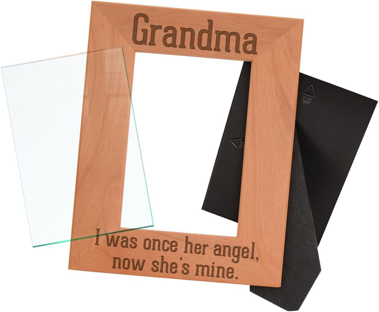 ThisWear Remembrance Gifts for Grandma I Was Once Her Angel Now She's Mine Engraved Remembrance Gifts Natural Wood Engraved 4x6 Portrait Picture Frame Wood
