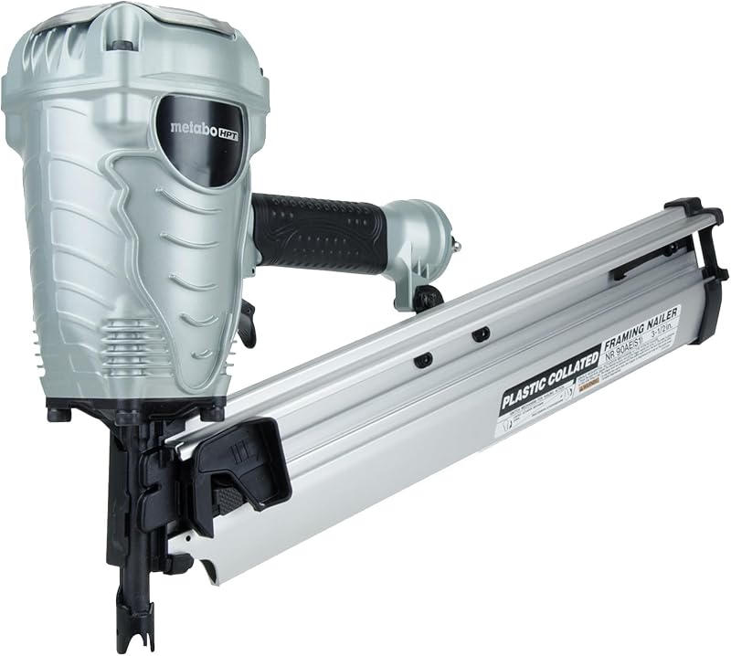 Metabo HPT Clavadora para marcos, clavadora eléctrica profesional preferida para pisos, cubiertas de techo y más, herramienta de marco liviana de 7.5 libras para clavos en tiras de plástico de 21° 2" a 3-1/2", NR90AES1