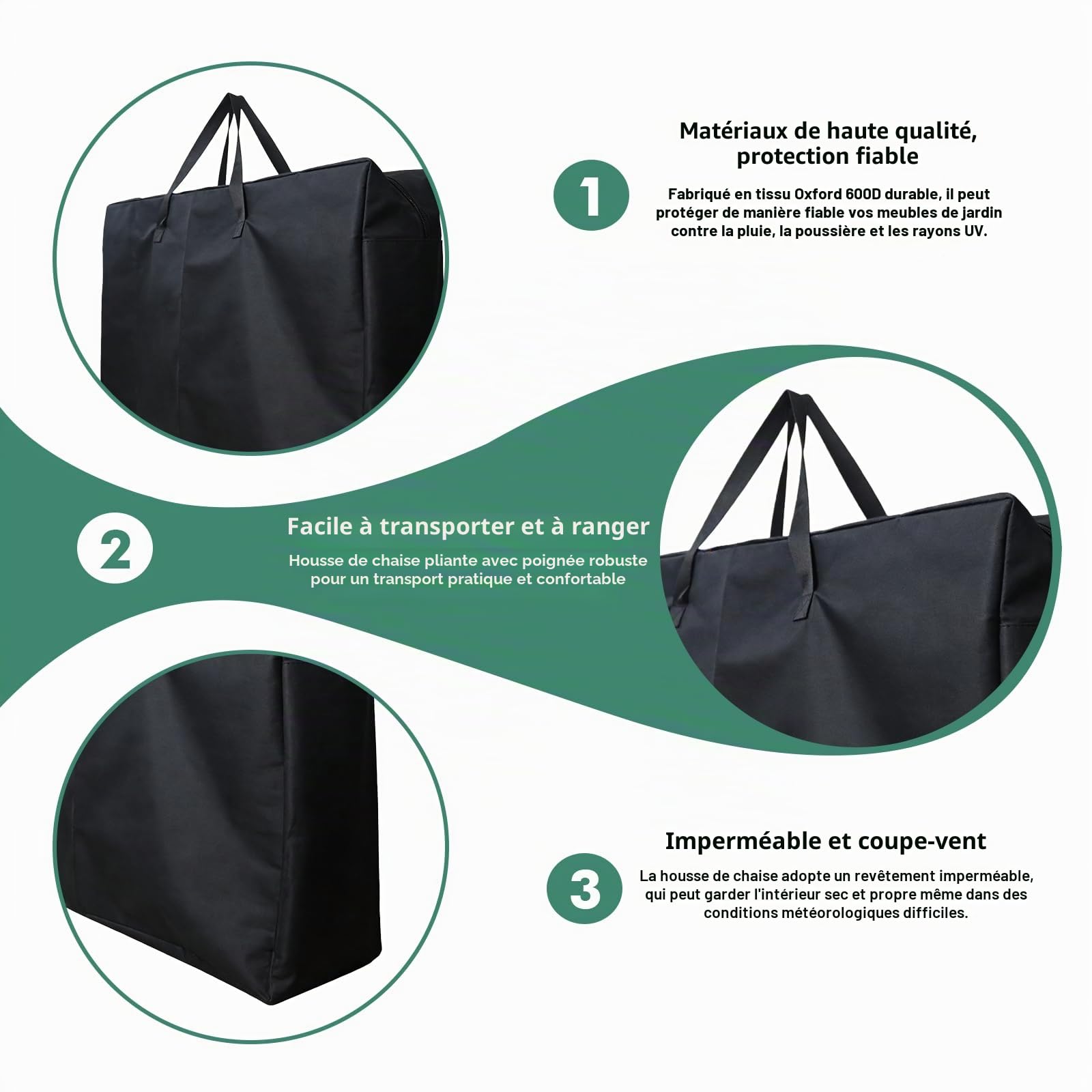 Sac de rangement pliable pour fauteuil roulant 72 x 28 x 106 cm, Grand sac de rangement pour chaise de jardin de transport portable housse de protection 600D imperméable, résistante pour pliantes