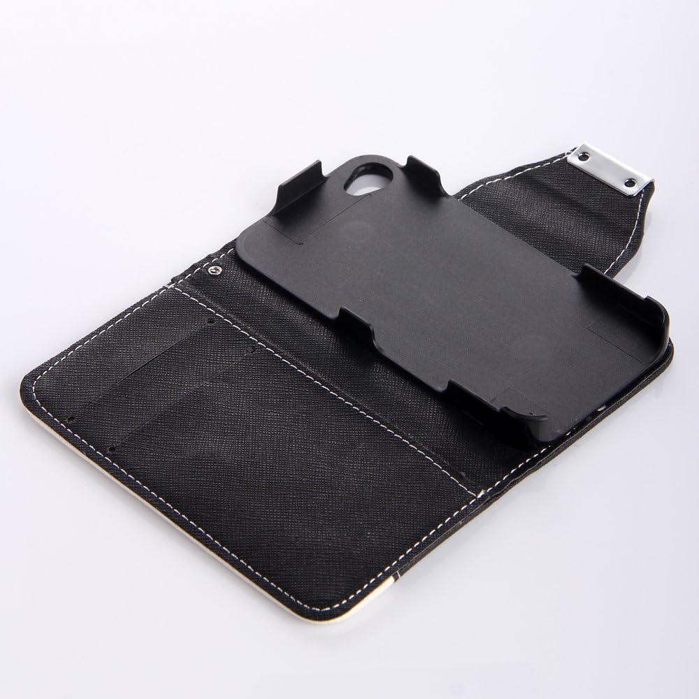 ATC Masione(TM) New design Flip ID Card Wallet Case Colorful PU Leather Purse Design Case Cover w/Stand for IPhone 4 4G 4S with Screen Protector+ Stylus(Wallet case Black+White)