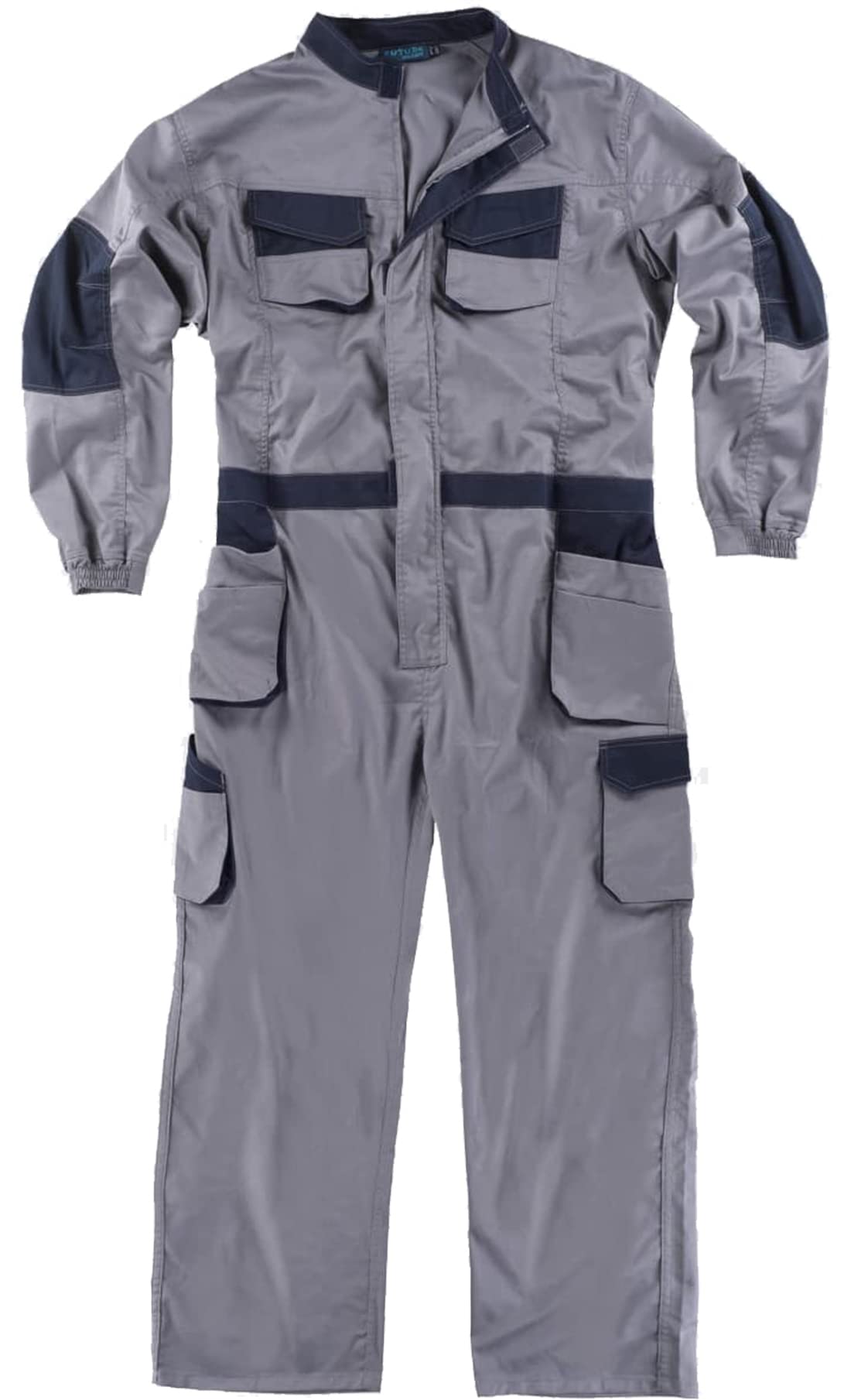Teamwork WORKTEAM Buzo de Trabajo Tejido Elástico, Cremallera Metálica de Doble Tirador, Mono de Trabajo. Unisex Gris+Marino XL