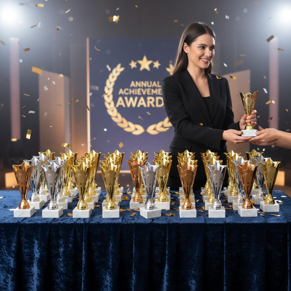 Tris Coppe Fantacalcio | Set 3 Trofei Stella Personalizzati con Targhetta in Alluminio Stampata – Oro, Argento, Bronzo – Premi Prima, Seconda e Terza Classifica Fantalega