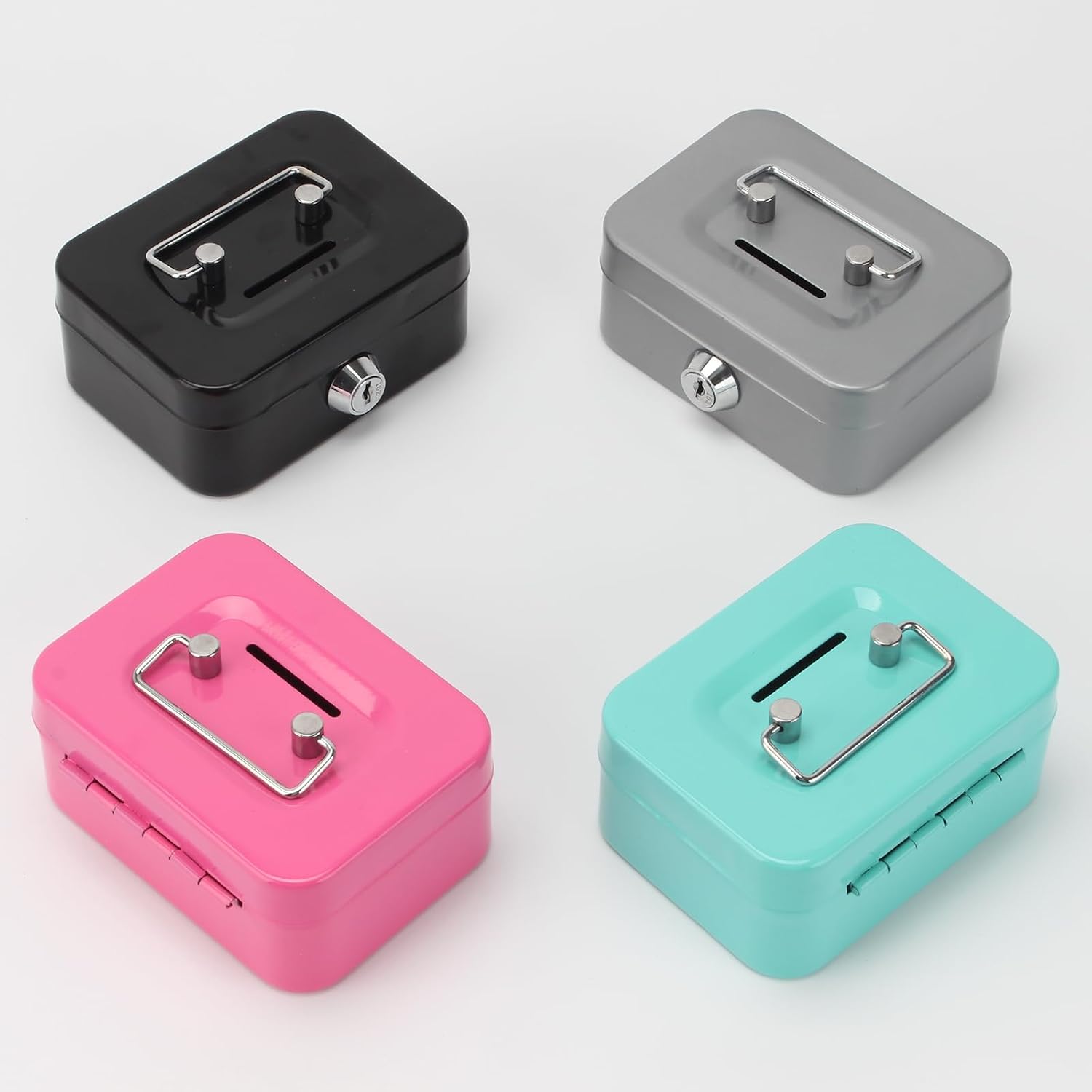 4 Pieces Mini Money Box Set, Metal Cash Box with Key Lock and Slot image 5