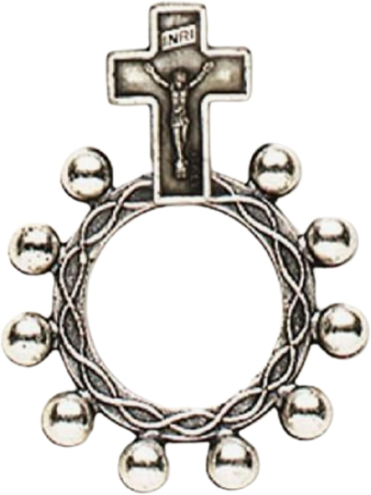 Crucifixion Rosary Ring Silver Oxidized Double Sided Single Ring