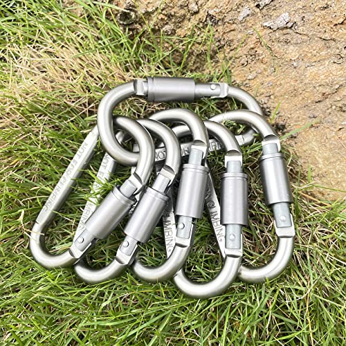 Image of Premium Aluminum D-Ring Locking Carabiners Lightweight & Durable for Hiking, Camping, Keychains, Dog Leashes & More, Quick Locking, Safety Lock Cable Attachment, Pack of 6, (NOT for Climbing)