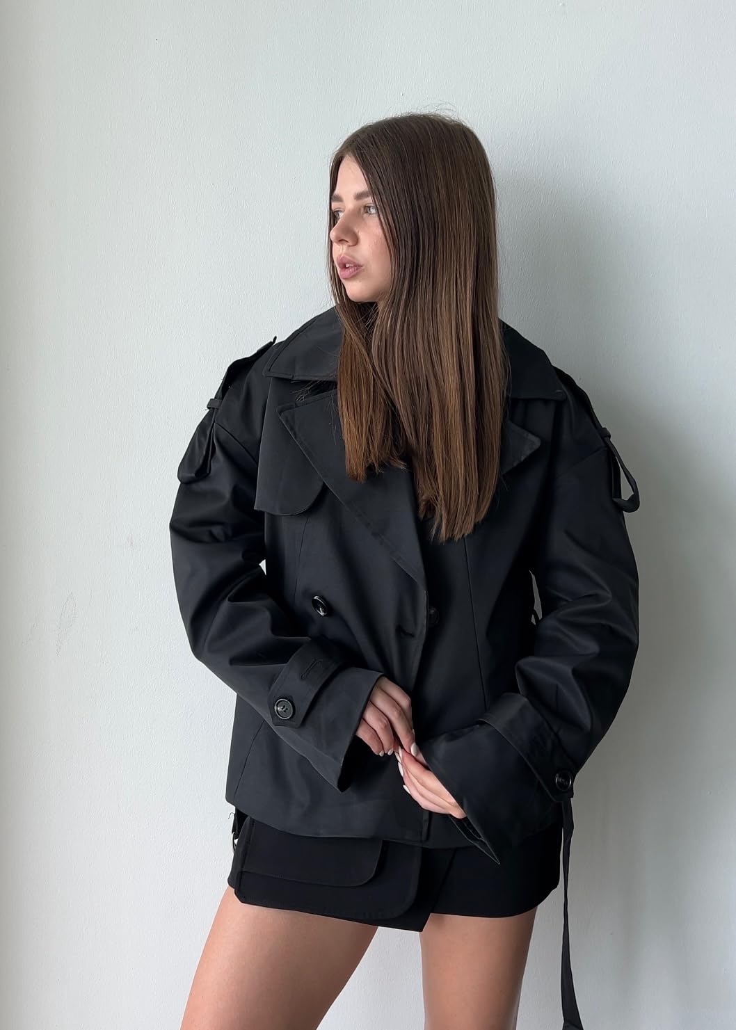 Tankaneo Trench corto da donna casual doppiopetto giacca corta autunno moda capispalla con cintura