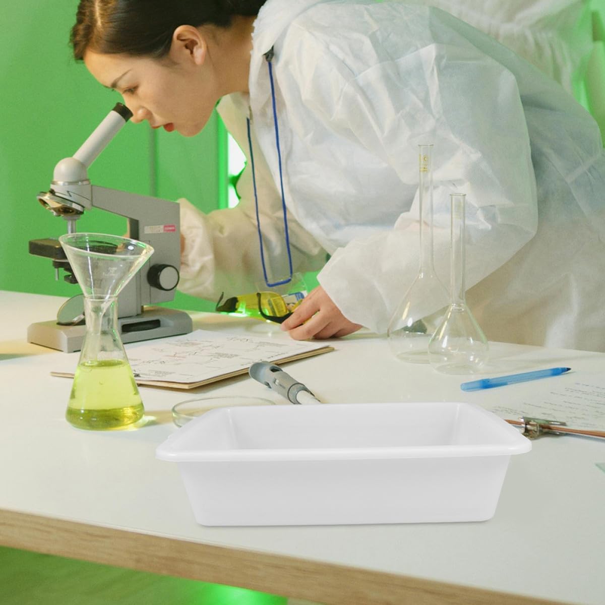 SHINEOFI Plateaux de Laboratoire Lot de 2 Design Anti-Fuite en Plastique Blanc Polyvalents pour Laboratoires Chimiques et Salles de Classe