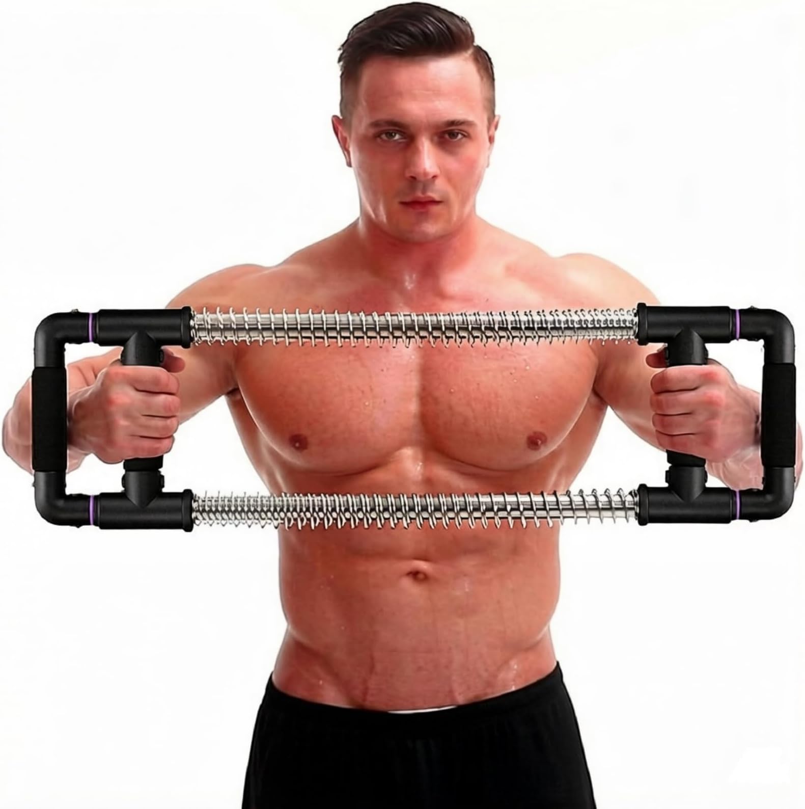 GOFITNESS Push Down Bar Chest Exerciser - Home Workout Equipment for Chest, Arm, Shoulder, Abs and Back - Chest Expander Home Gym Strength Trainer