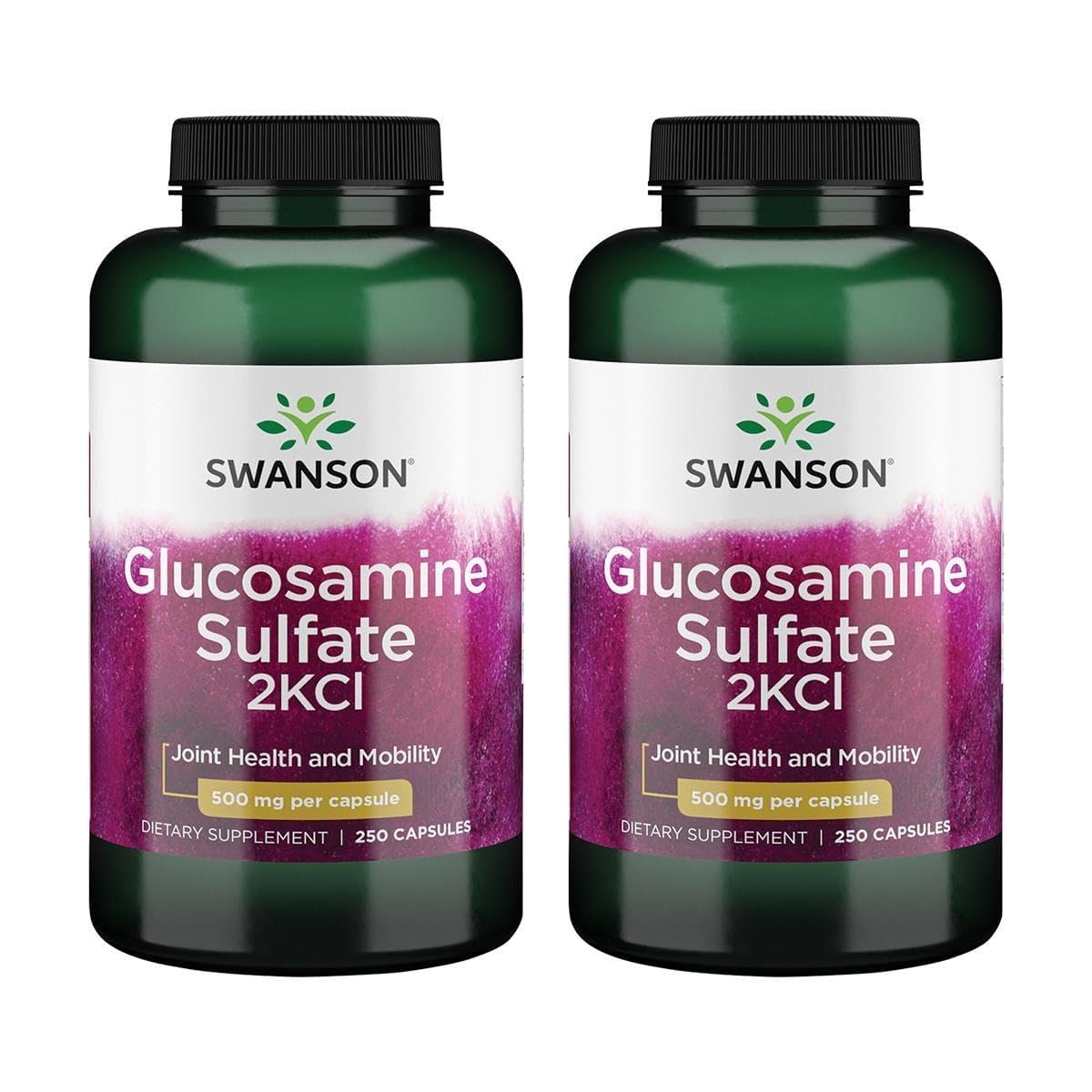 Swanson Glucosamine Sulfate 2Kcl 500 Milligrams, 250 Capsules, 2 Pack 250 Count (Pack of 2)