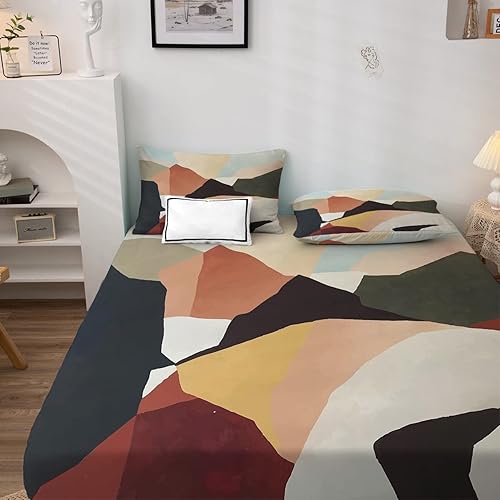 Miniatura 9 de NOGAWA Juego de sábanas de arte tamaño Queen, sábanas abstractas, sábanas y fundas de almohada estampadas de 4 piezas, sábana bajera ajustable de