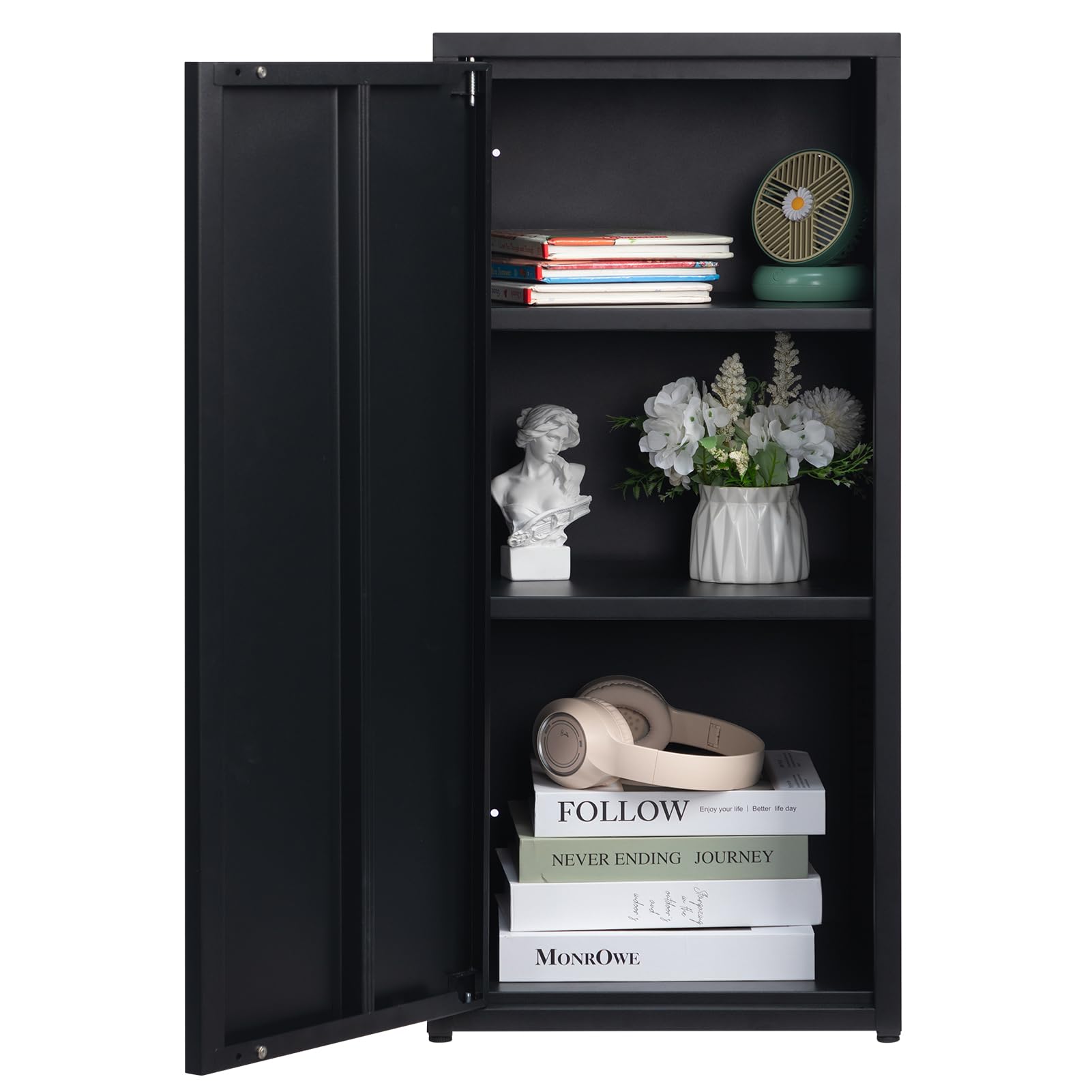 HollyHOME Classificatore con chiusura magnetica in metallo a una porta, armadio di archiviazione per ufficio, classificatori con 2 ripiani regolabili per la casa, nero