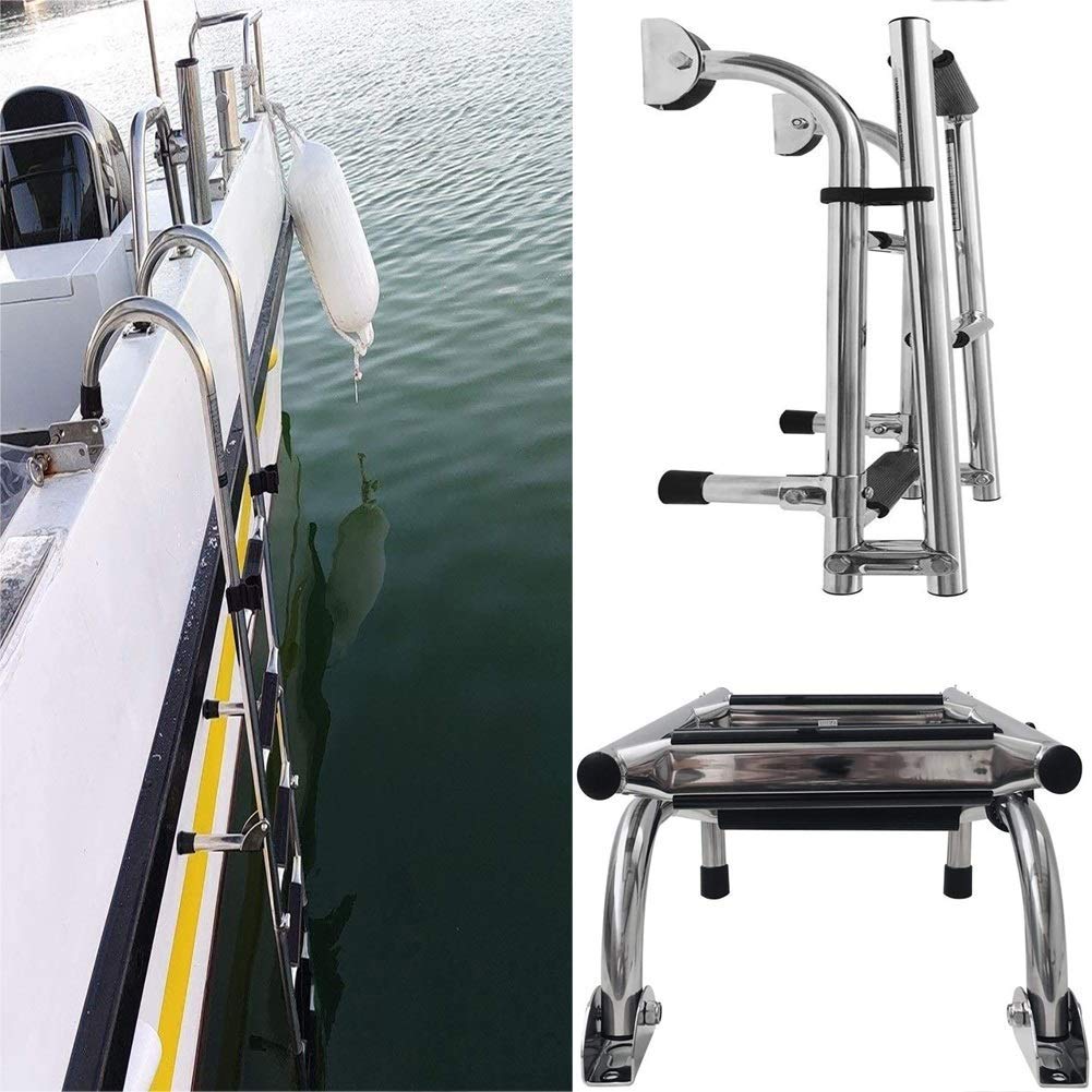 Buy 4 Steps Stainless Steel Telescopic Boat Ladder, with Pedal Foldable