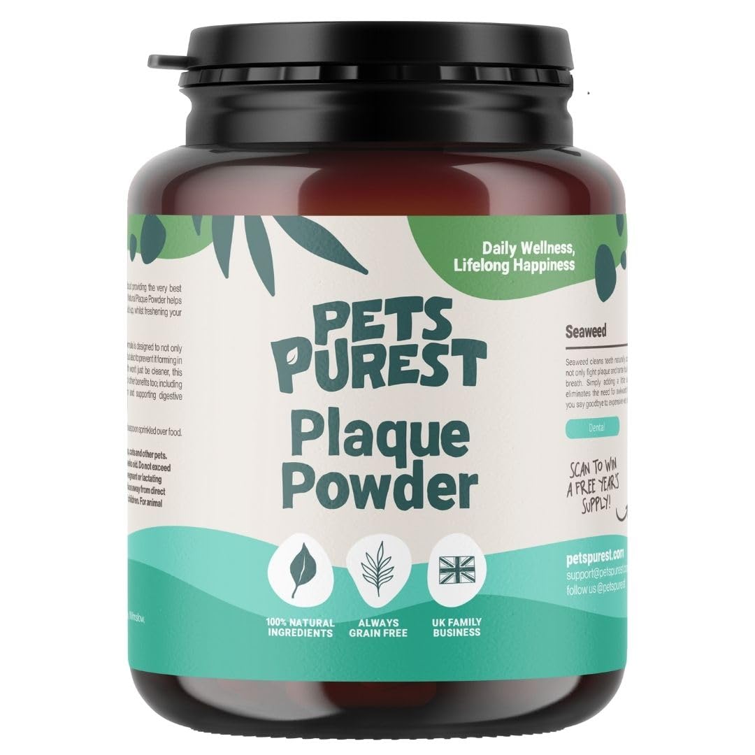 Pets Purest Zahnpflege Pulver - 100% Natürliche Zahnsteinentferner Hund, Katzen & Haustiere 185g. Zahnpflege Katzen & Hunde - für Mundgeruch, Zahnstein & Zahnfleischerkrankungen