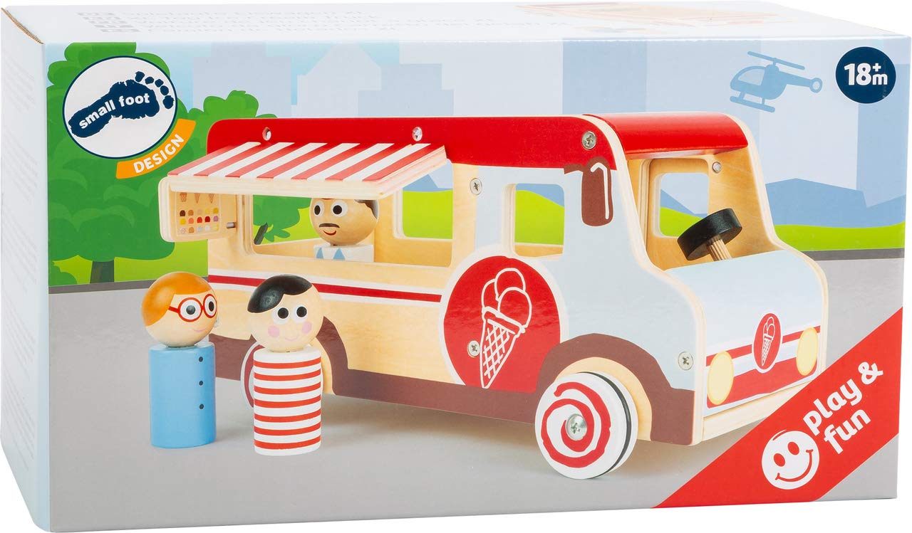 small foot 11457 Großer Eistruck aus Holz, mit Spielfiguren, Klappelementen und Rädern, im Eisdesign, ab 3 Jahren
