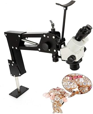 Multi-Directional Microscope Micro Inlaid Mirror Stand with Spring Bracket Micro-Setting Microscope Jewelry Tool 77 mm Zoom 7X-4.5X Clear Binocular Jewelry Microscope Stand