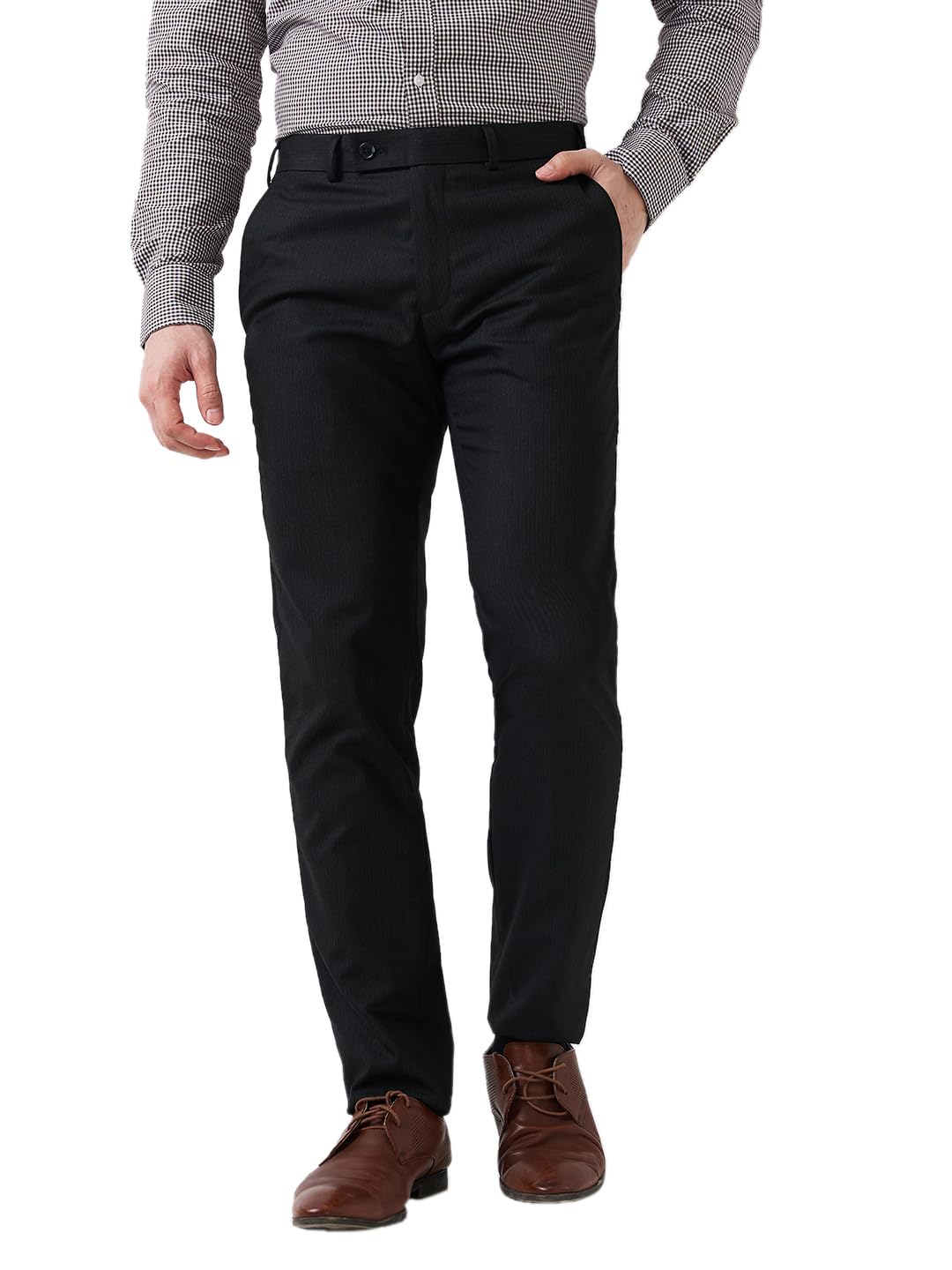 Men Slim Fit Solid Pattern Poly Viscose Blend Flat Front Formal Trouser