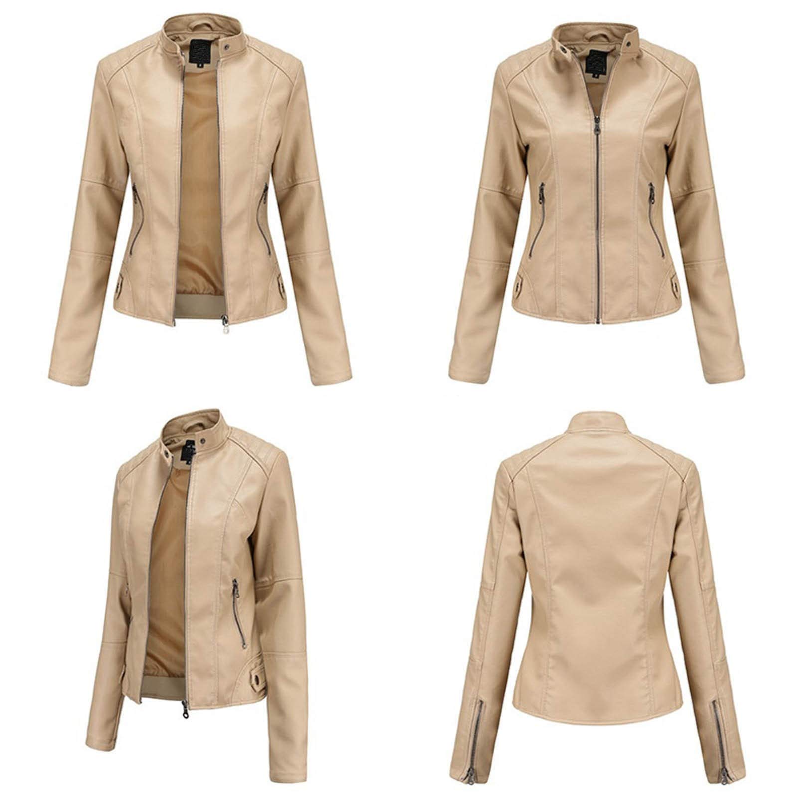 Lederjacke Damen Kunstlederjacke Bomberjacke Slim Fit Kurzjacke Langarm Streetwear Jacke Übergangsjacke Mit Taschen Bikerjacke Klassisch Alltag Frühlingsjacke