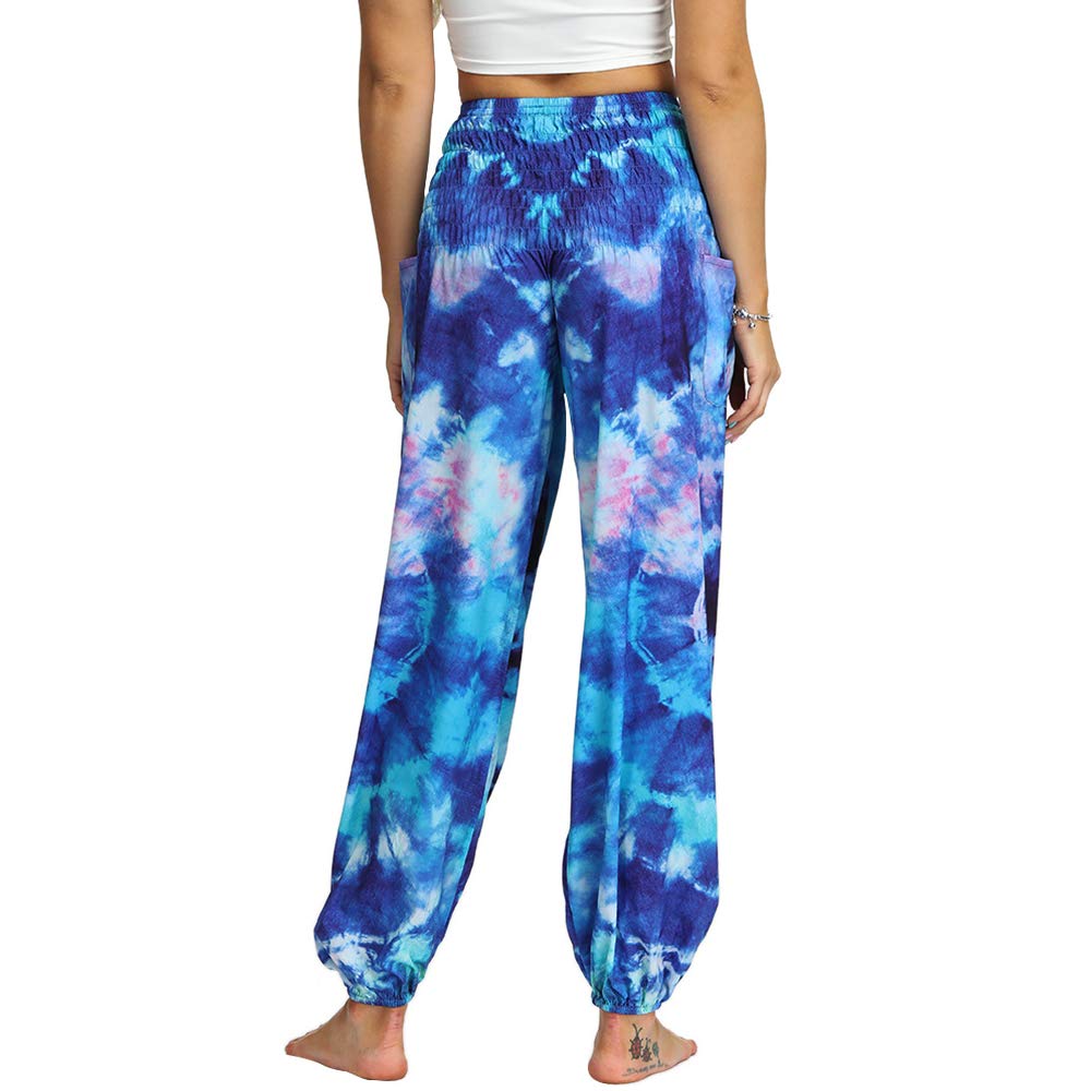 Nuofengkudu Femme Hippie Sarouel Pantalon Poches Taille Haute