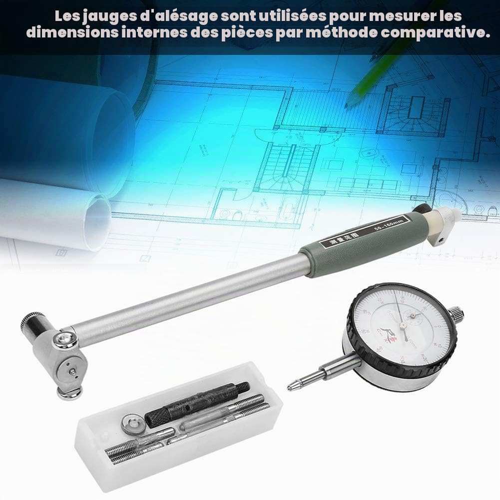 Jauges d'Alésage, Indicateur de Diamètre d'Alésage de Cadran 50-160MM Moteur de Mesure Kit de Cylindre pour Le Réglage du Diamètre d'Alésage