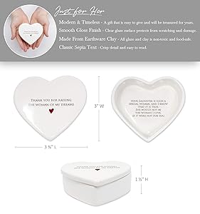 Susabella - Mother of the Bride Gift from Groom, Mom Wedding Gift or Mother's Day Gift from Son In-Law - Thank You for Raising the Woman of My Dreams - Ceramic Keepsake Heart Box