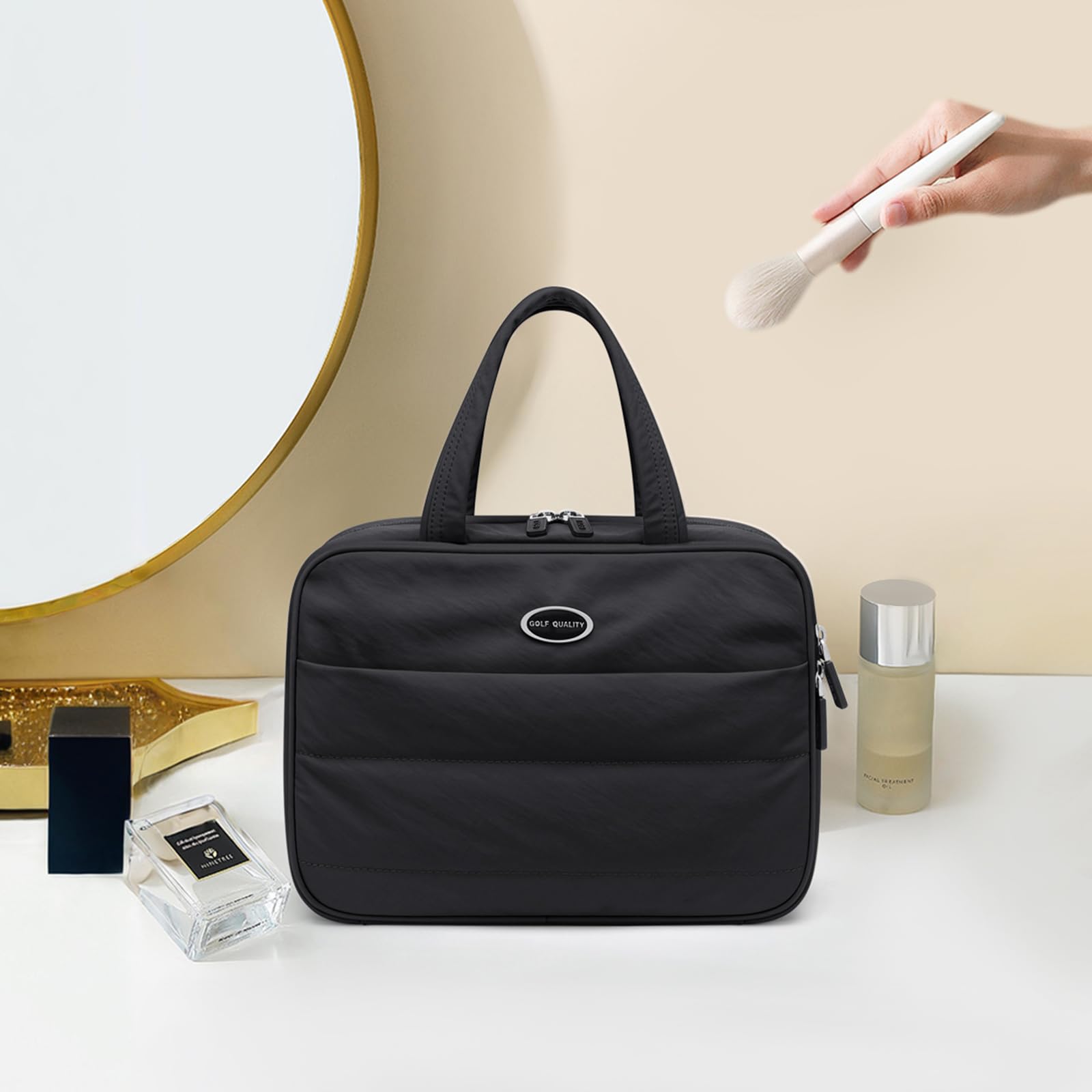 Beauty Case da Donna da Viaggio, Trousse Grande per il Trucco da Appendere, Borsa per Cosmetici da Viaggio con Gancio per Flaconi, Articoli da Toeletta e Makeup, Rose