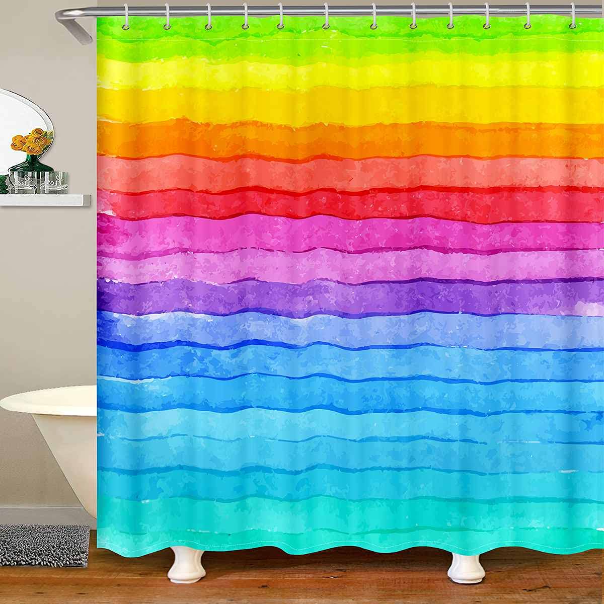 Tenda da doccia a righe colorate con acquerello, decorazione