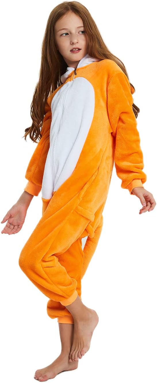 ABENCA Kids Fox Onesie Fleece Pajamas Christmas Halloween Animal Cosplay Sleepwear Costume