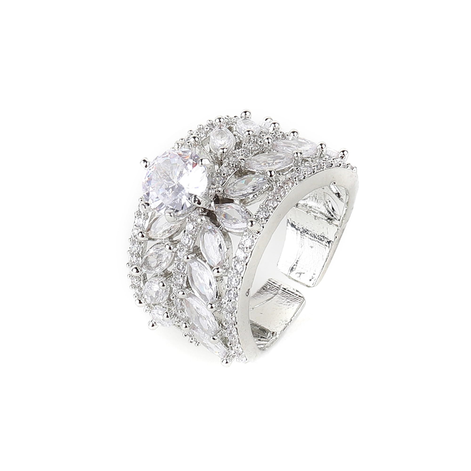 FANCYFIND Rings For Women American Diamond Ring Rhodium-Plated Pestal AD-Studded Floral Finger Ring For Women And Girls. (Big Stone) (B0D9KB3LWL) Amazon Price History, Amazon Price Tracker