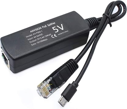 ANVISION AV-PS05-1 5V PoE Splitter 48V to 5V 2.4A Adapter with Micro USB Plug IEEE 802.3af Compatible for IP Camera Tablets Dropcam or Raspberry Pi and More Pack of 4