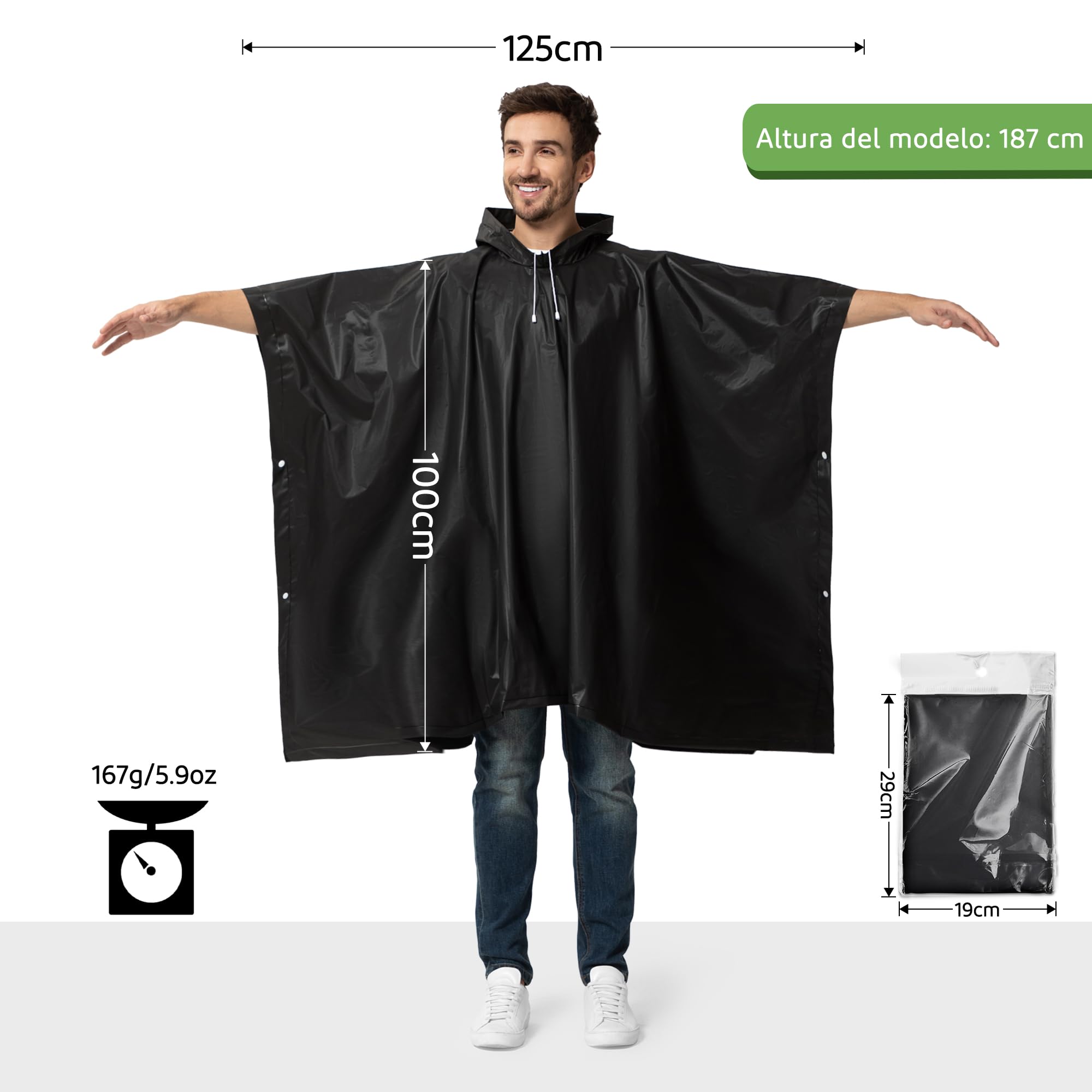 Opret Chubasquero para Mujer y Hombre Impermeable, 2 Piezas Poncho Impermeable Plegable, Reutilizable con Capucha, Poncho de Lluvia Unisex para Viajes, Picnic,Trekking y Camping Senderismo