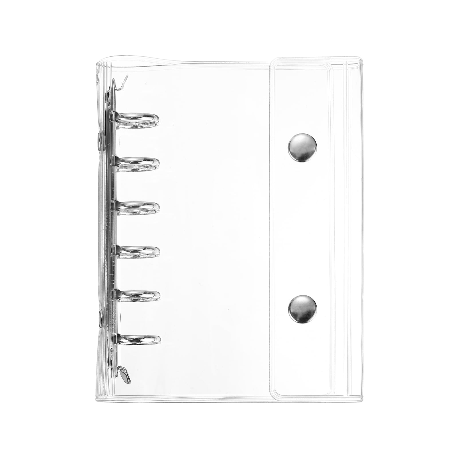PATIKIL A7 Clear Binder Cover, 6 Ring Transparent Binder Cover Soft PVC Loose Leaf Folder with 2 Snaps Button File Notebook Shell Protector Refillable Sheet for Budget Planner, Silver Clip