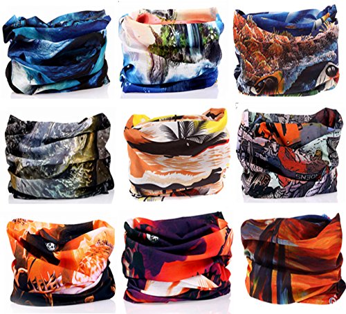 KINGREE 9PCS Magic Scarf Elastic Seamless Bandana UV Resistence Sport Headwear (Deep Sea)
