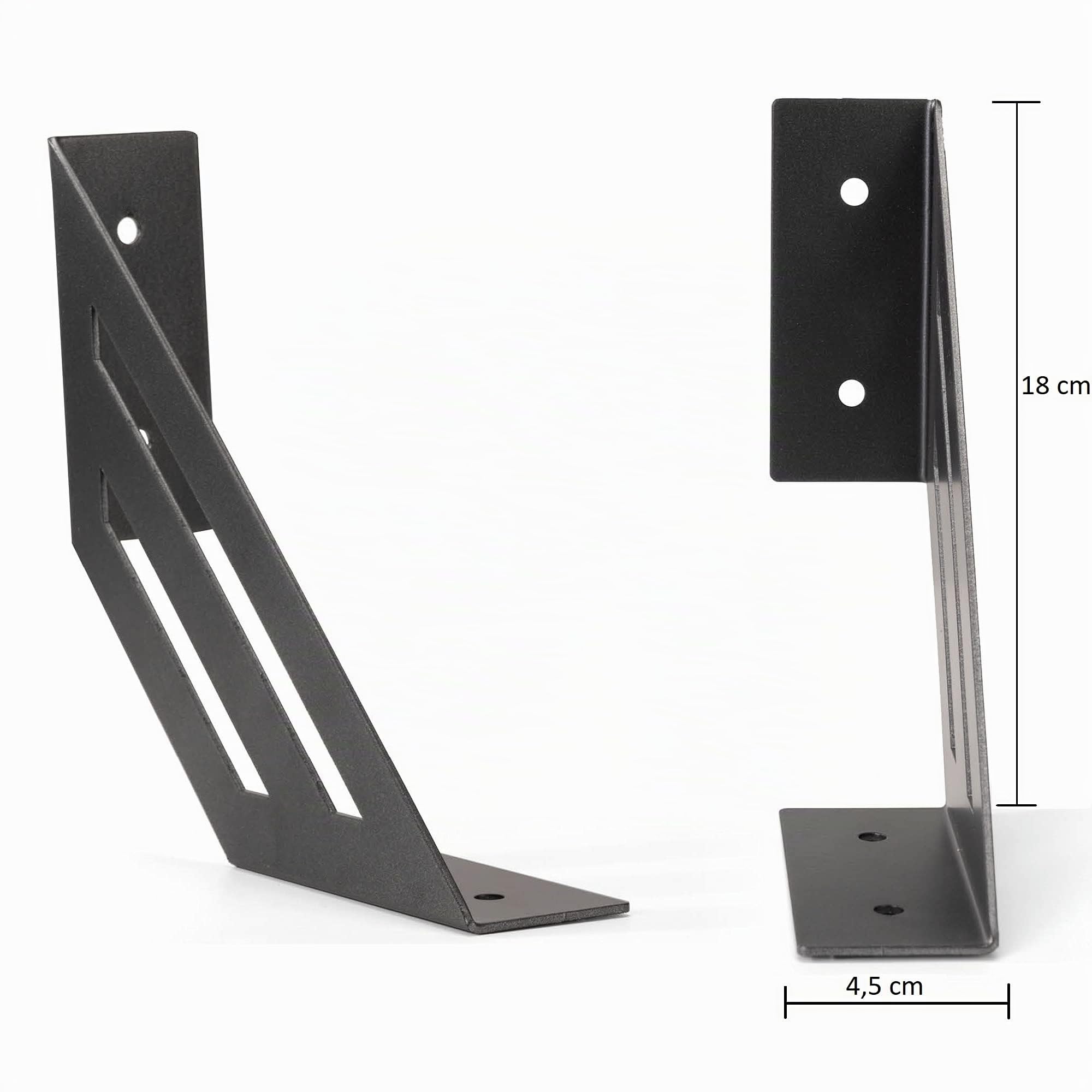 MAD 4 Staffe per Mensole Angolari Nere, Supporti a Muro Resistenti, Reggimensola con Viti e Tasselli di Fissaggio (Big 18 cm, Nero)