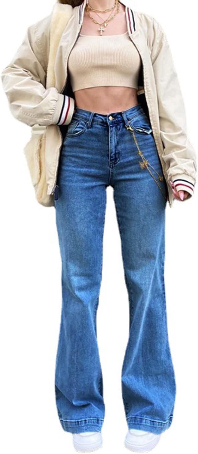 FranhaisY2K Bell Bottom Jeans for Women Mid Rise Wide Leg Solid Bootcut Stretch Slim Denim Flare Pants Fashion Streetwear