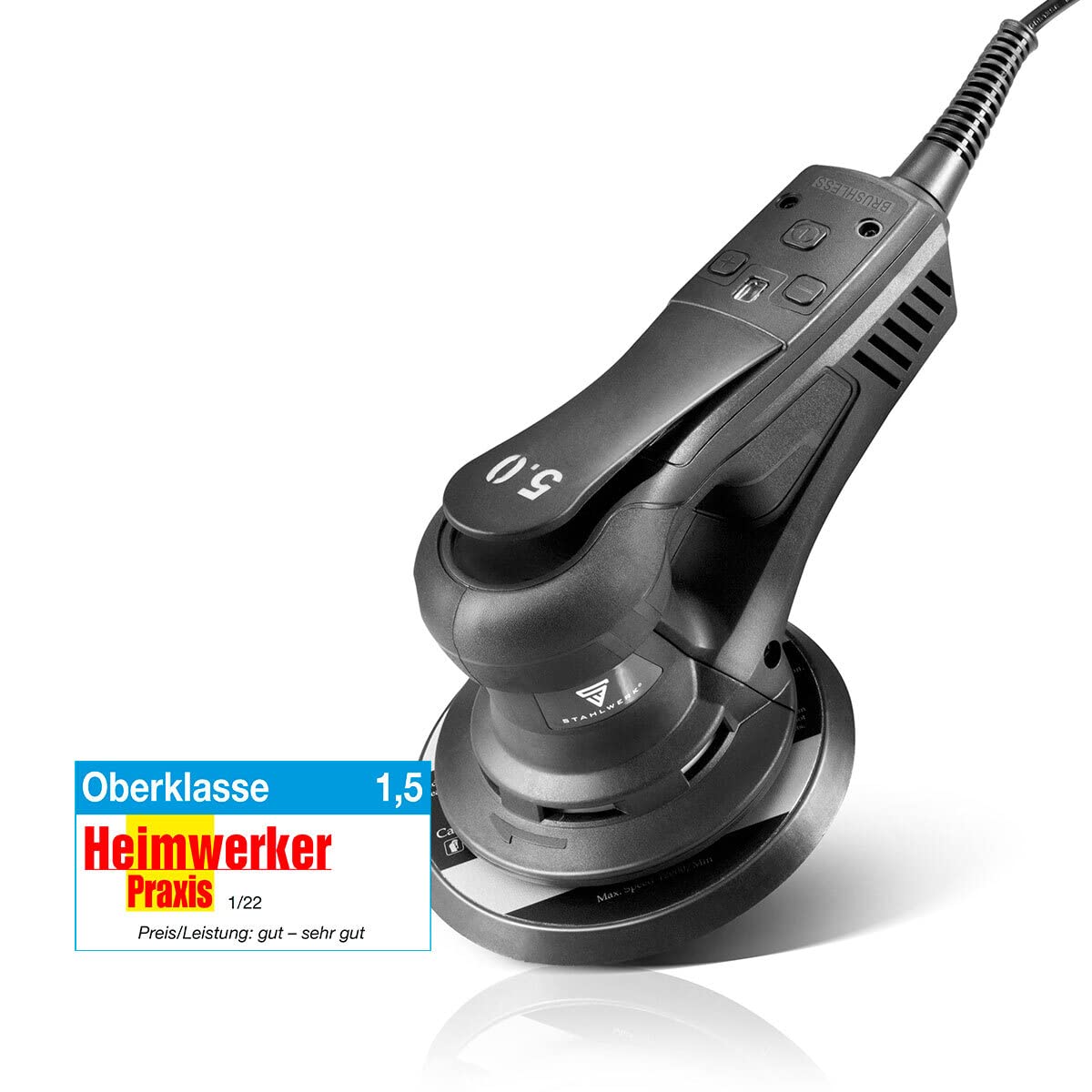 STAHLWERK ES-150 ST Brushless Exzenterschleifer Rotationsschleifer Handschleifer mit 350 Watt leistungsstarkes vibrationsarmes Schleifgerät - 7 Jahre Garantie