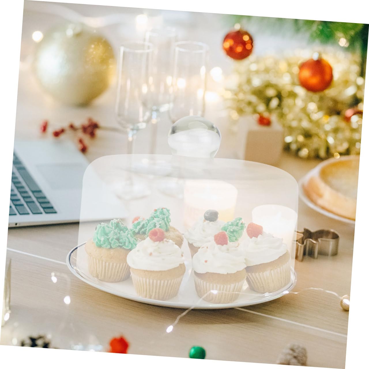Cloche à Gâteau en Verre Transparent 24 CM Dôme Alimentaire pour Desserts et Pâtisseries, Protection Anti-Poussière Adaptée aux Pendaisons de Crémaillère et Événements Familiaux