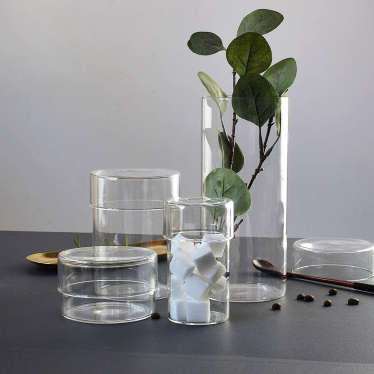 4 Stück Glasvorratsglas mit Deckel Luftdichter Lebensmittelbehälter aus Klarglas für Kaffeebohnen und Losen Tee Frischhaltedose für Haushalte