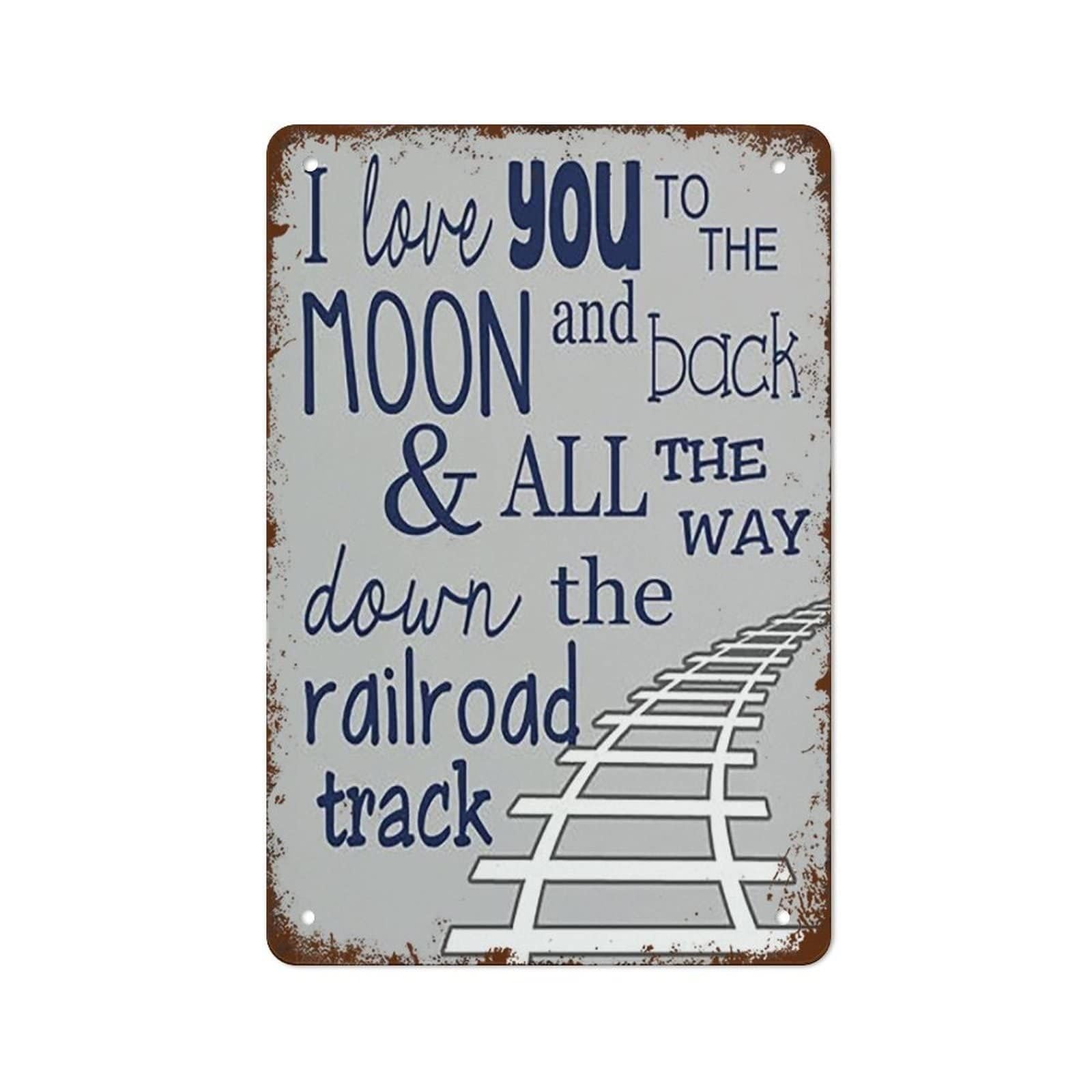 HDKYSWBUEJ Funny Vintage Train Tin Sign Love Quote To The Moon And Back Railroad Decor For Boys Bedroom Wall 8 X 12 inch