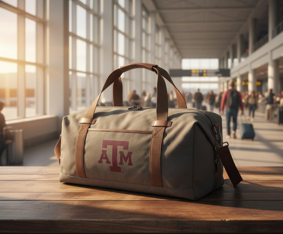 Texas A&M Duffel Bag - Carryon, Overnight Travel Bag, Rich Canvas Fabric For Aggies Fans and Alumni