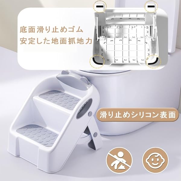 KALOLINNA 踏み台 子供 折りたたみ式 ステップ 2段 PP素材 安定感があり滑りにくい設計 洗面所 ステップ台 手洗い キッチン用 収納便利 省スペース 組立不要 - 4