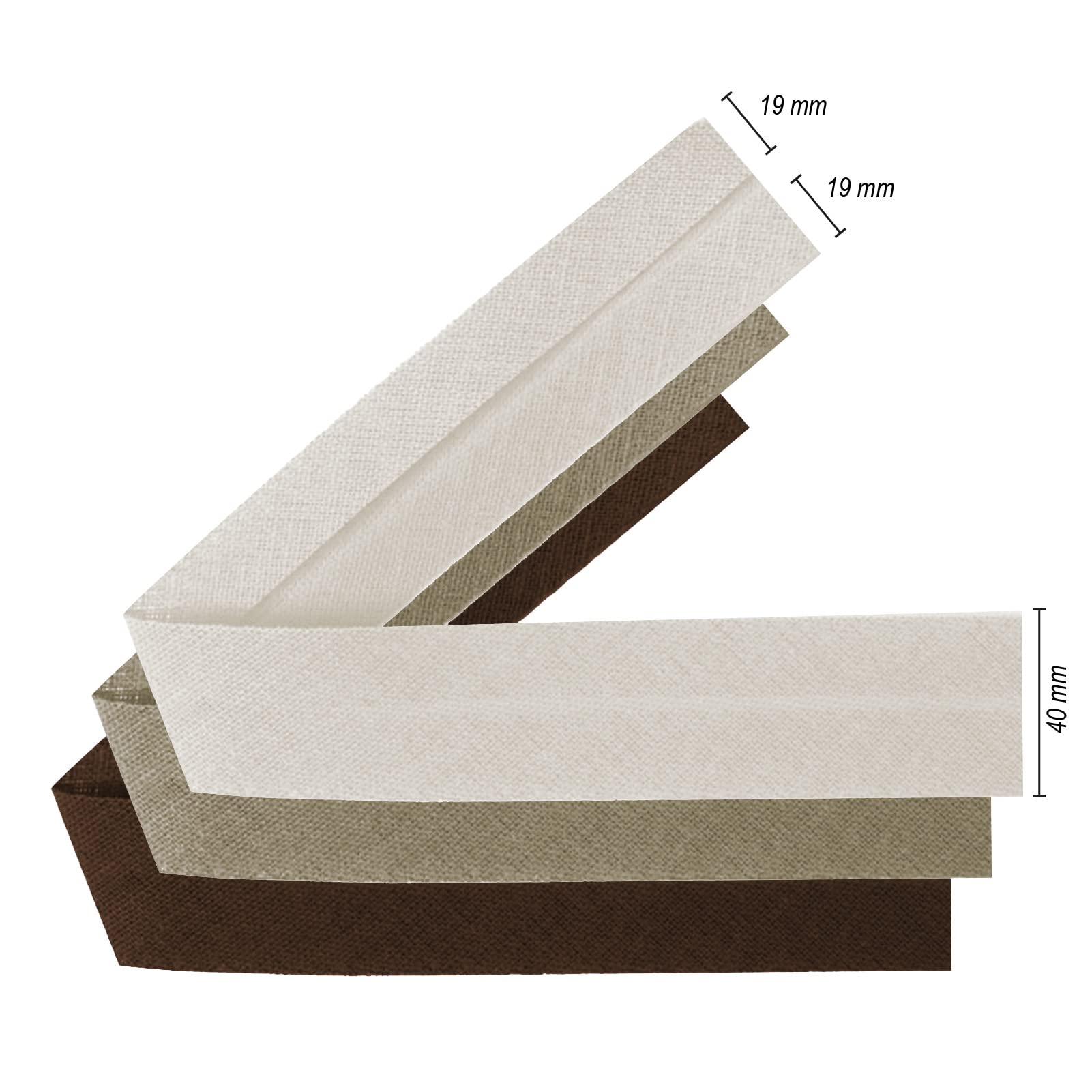 TEXTEX = 40mm Wide Bias Binding Tape. 50% Cotton and 50% Polyester. Pack of 3 Pieces of 10m Each - (Off White/Beige/Brown) - Image 2